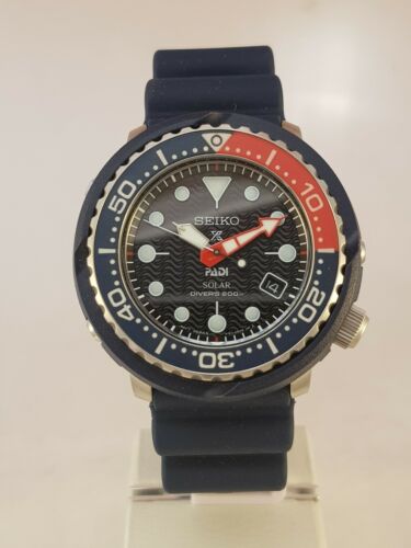 SEIKO ProspeX  PADI Solar Tuna Diver Watch Rubber V157 Pepsi Blue Red