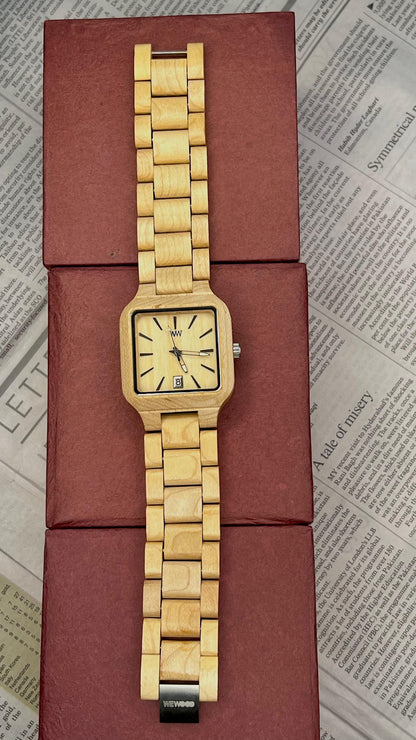 Natural Wooden Quartz Watch , Square Face Maple And Sandalwood Watches